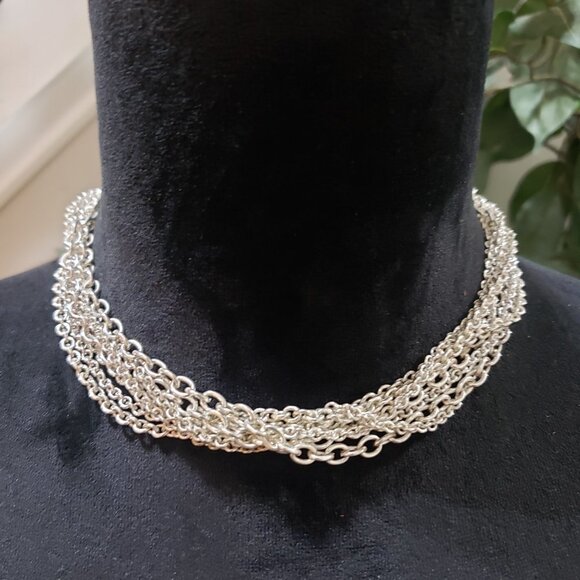 Women's Solid Multilayer Silver Link Chain Stylish Necklace - Picture 2 of 7